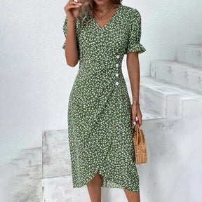 SpringStil® - Fresh short sleeve green midi dress