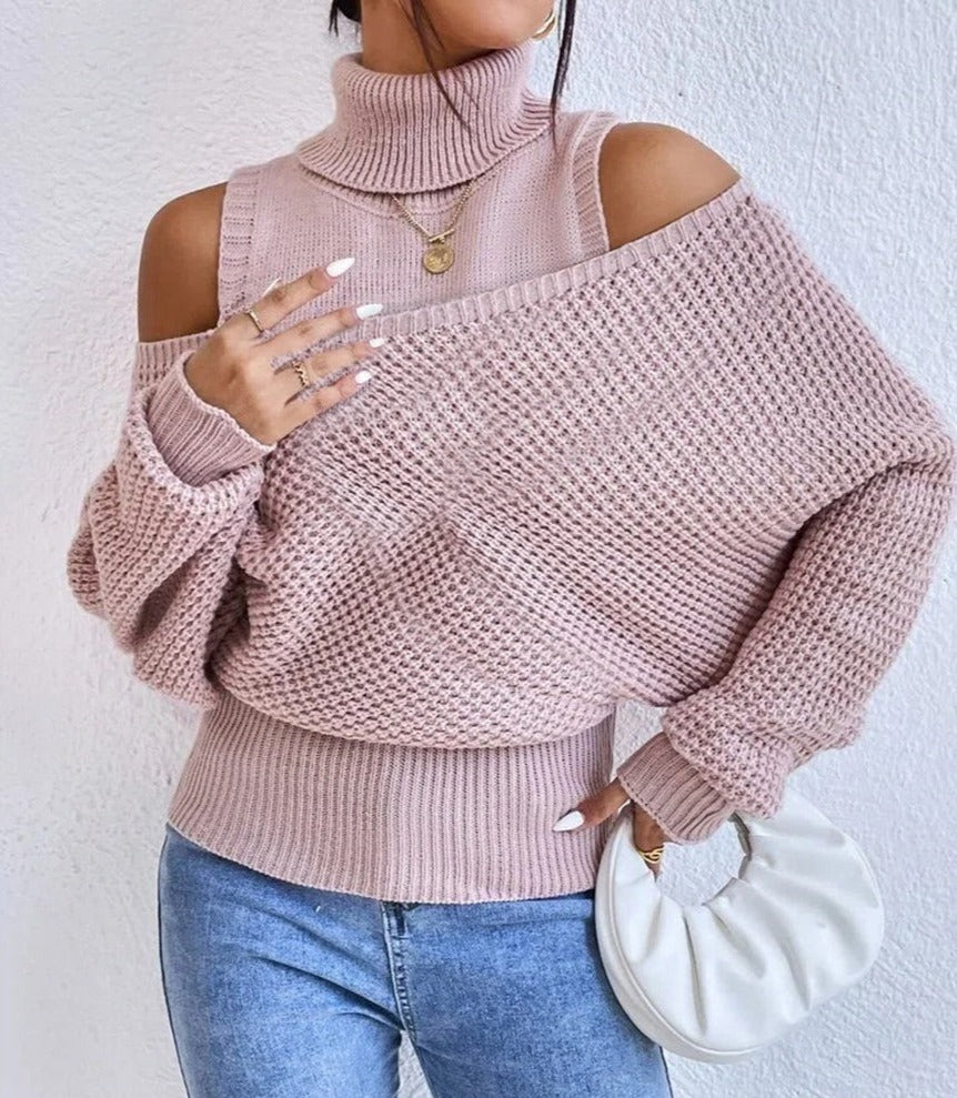 WinterStil® - Pink plain sweater with high neckline