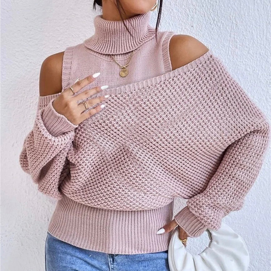 WinterStil® - Pink plain sweater with high neckline