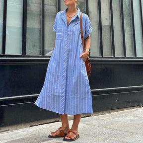 PureWear® - Fresh short sleeve striped midi dress