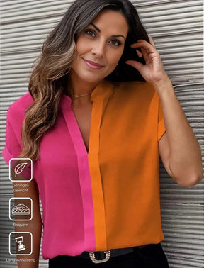 EcoExotica® - Stunning short sleeve color block top