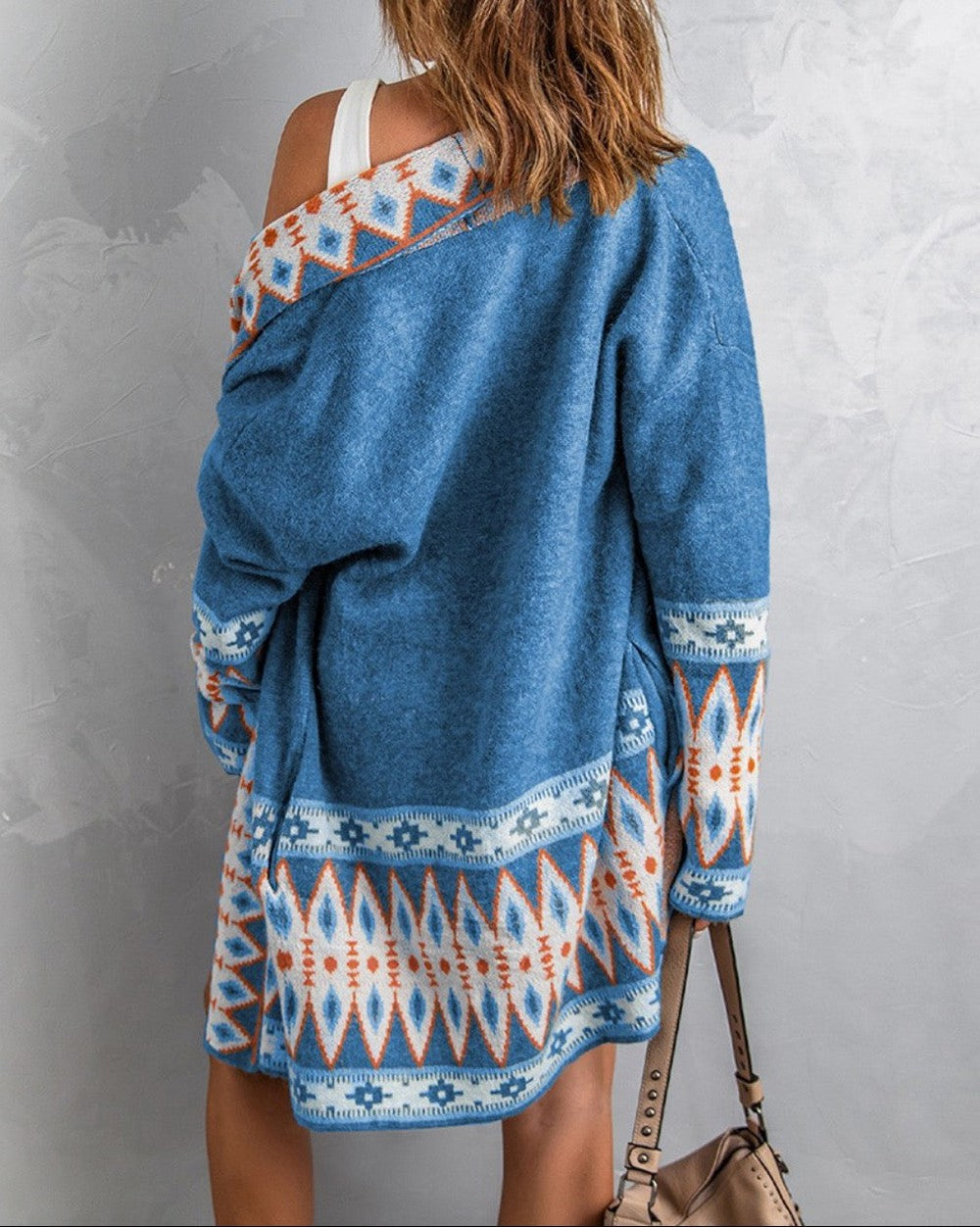 HerbstTrend® - Blue long-sleeved cardigan with print