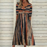 Even&amp;Vil® - Retro rustic midi dress with vertical stripes and button placket