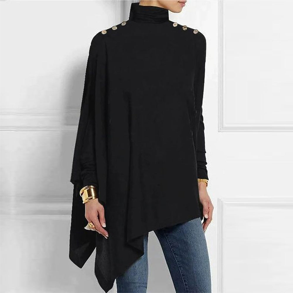 FallStil® - Black asymmetric tunic top with buttons on the shoulders