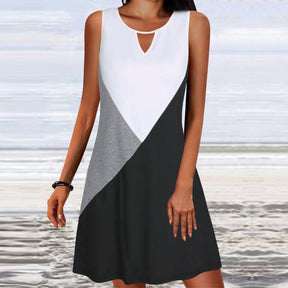 PureWear® - Black and white colour block sleeveless keyhole mini dress