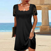 PureWear® -Little black dress with scalloped edges and check pattern