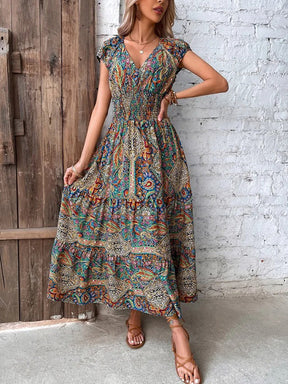 FallStil® - Colorful Paisley Gathered Waist Long Summer Dress