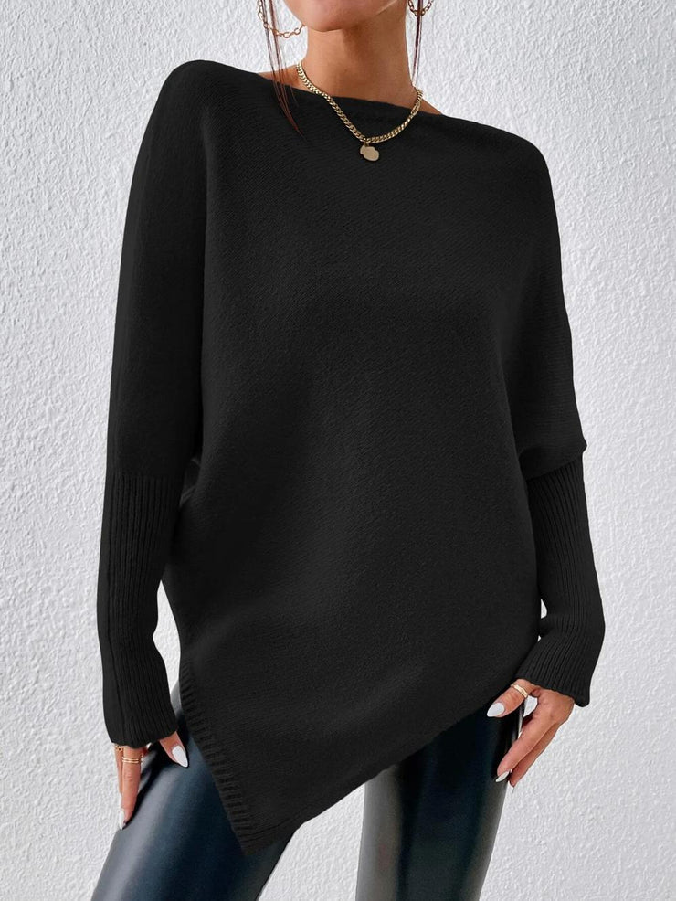 Naturlux® - Simple black long-sleeved sweater with round neck