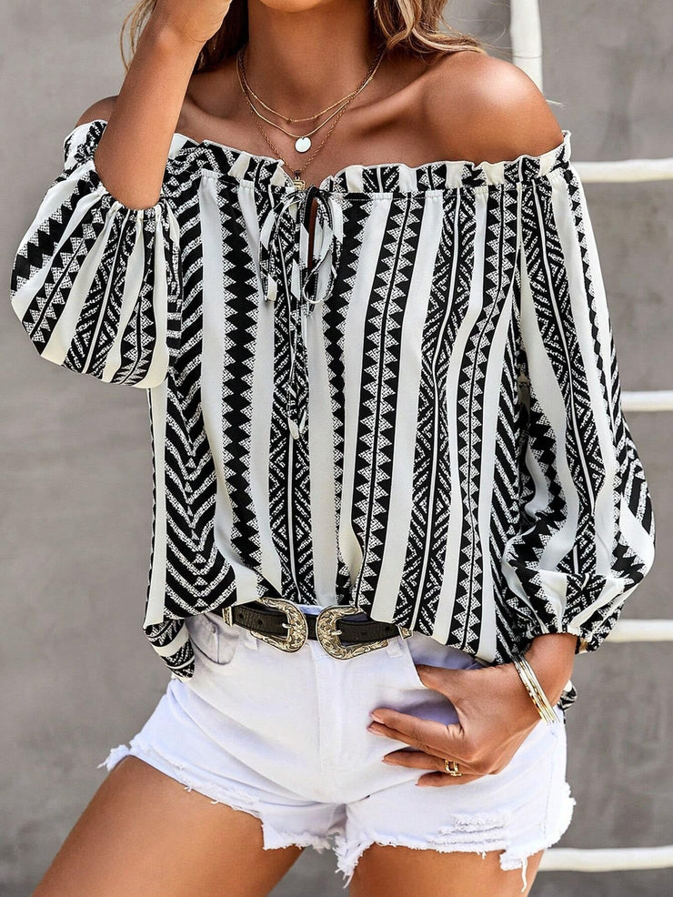 EcoExotica® - Black and white off shoulder top