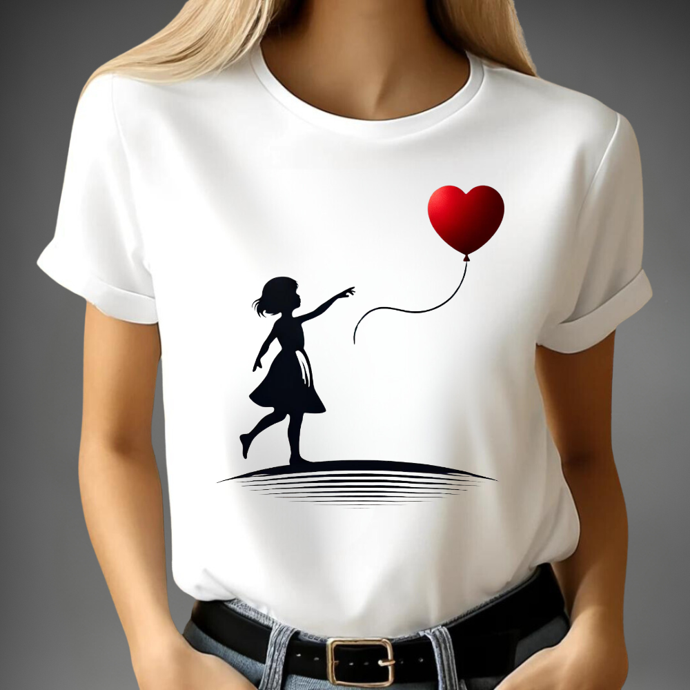 Girl with heart balloon T-shirt