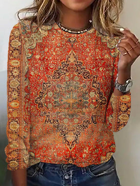 FallStil® - Yellow-Orange Vintage Print Long Sleeve Shirt