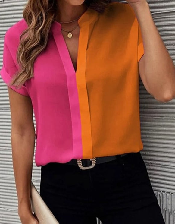 EcoExotica® - Stunning short sleeve color block top