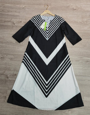 Naturlux® - Black and white striped midi dress with side pockets for sailors