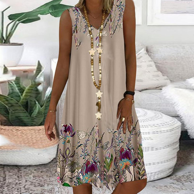 FallStil® - Trendy sleeveless coffee mini dress with print