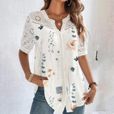 SpringStil® - Short sleeve top with eyelet lace and garden floral print