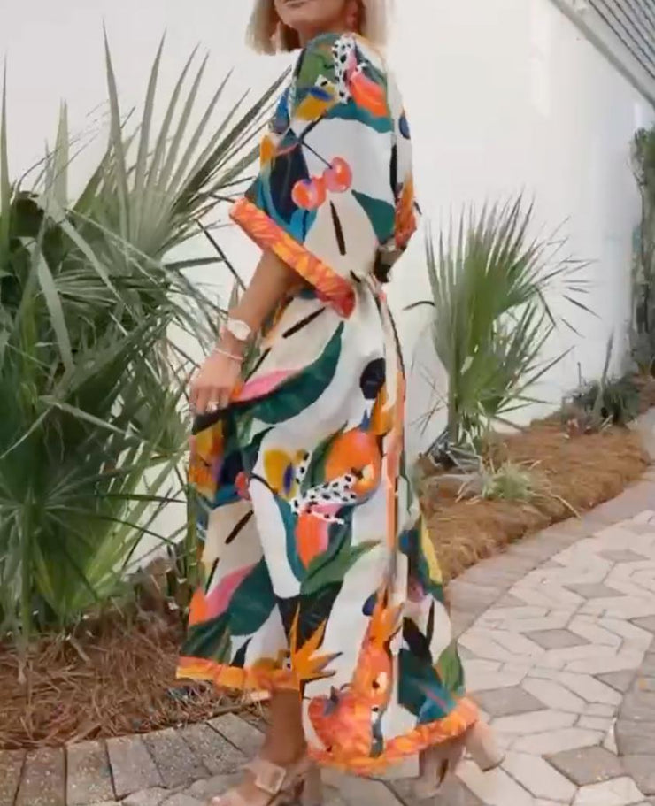 BlütenBliss® - Orange maxi dress with 3/4 sleeves