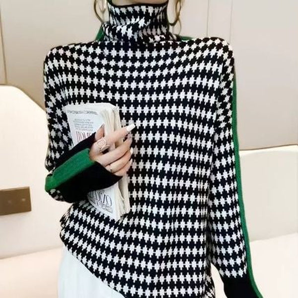 Even&amp;Vil® - Green striped sweater with black and white diamond pattern