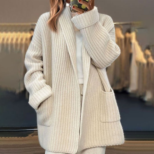 WinterTrend® - White plain long-sleeved cardigan