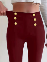 BioBlüte® - High-Waist Gloss Red Button Detail Elegance Trousers