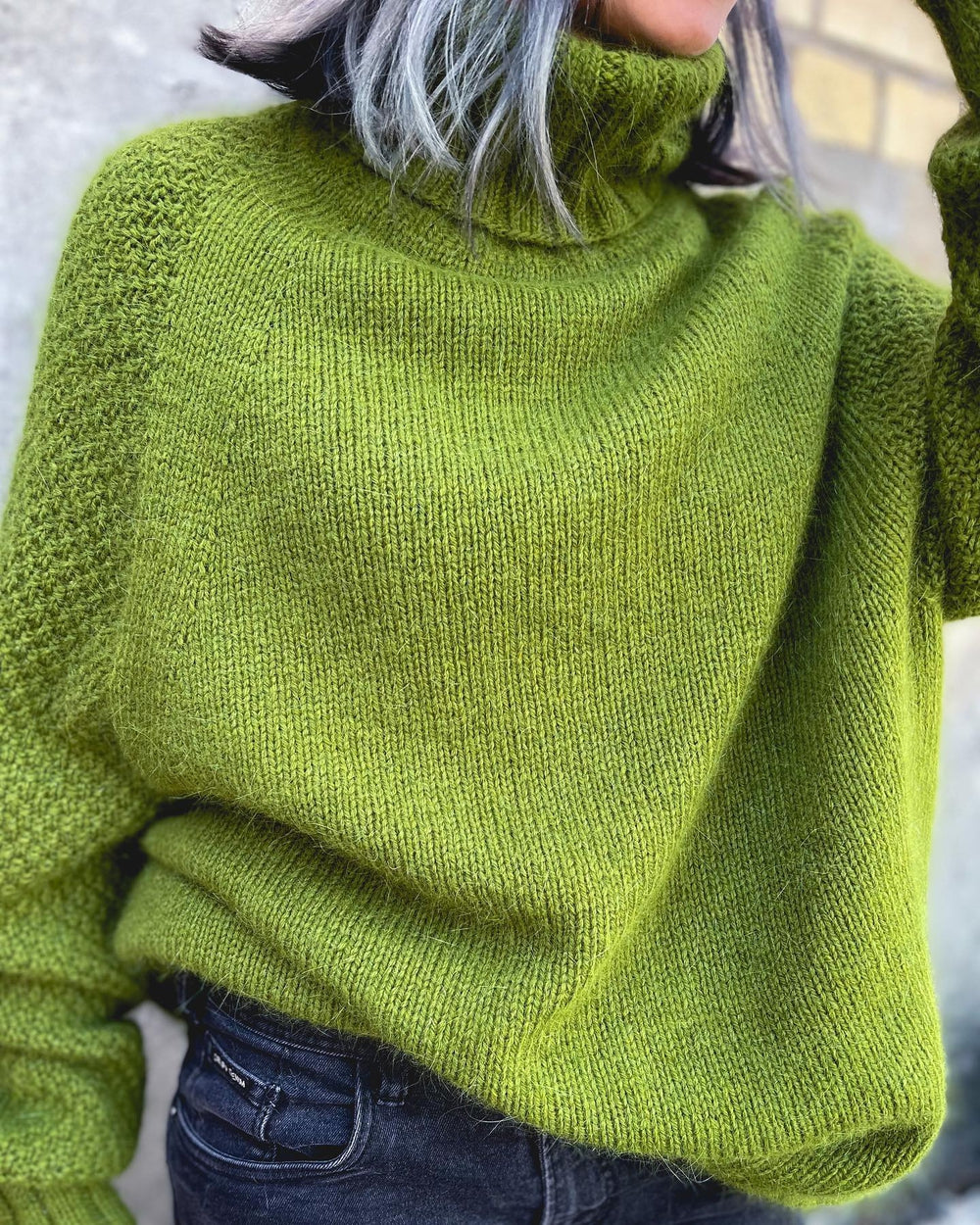 HerbstTrend® - Grass green oversized knitted turtleneck sweater