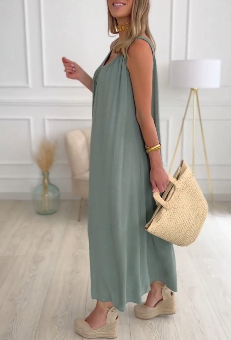 BlütenBliss® - Green plain maxi dress in baggy shape