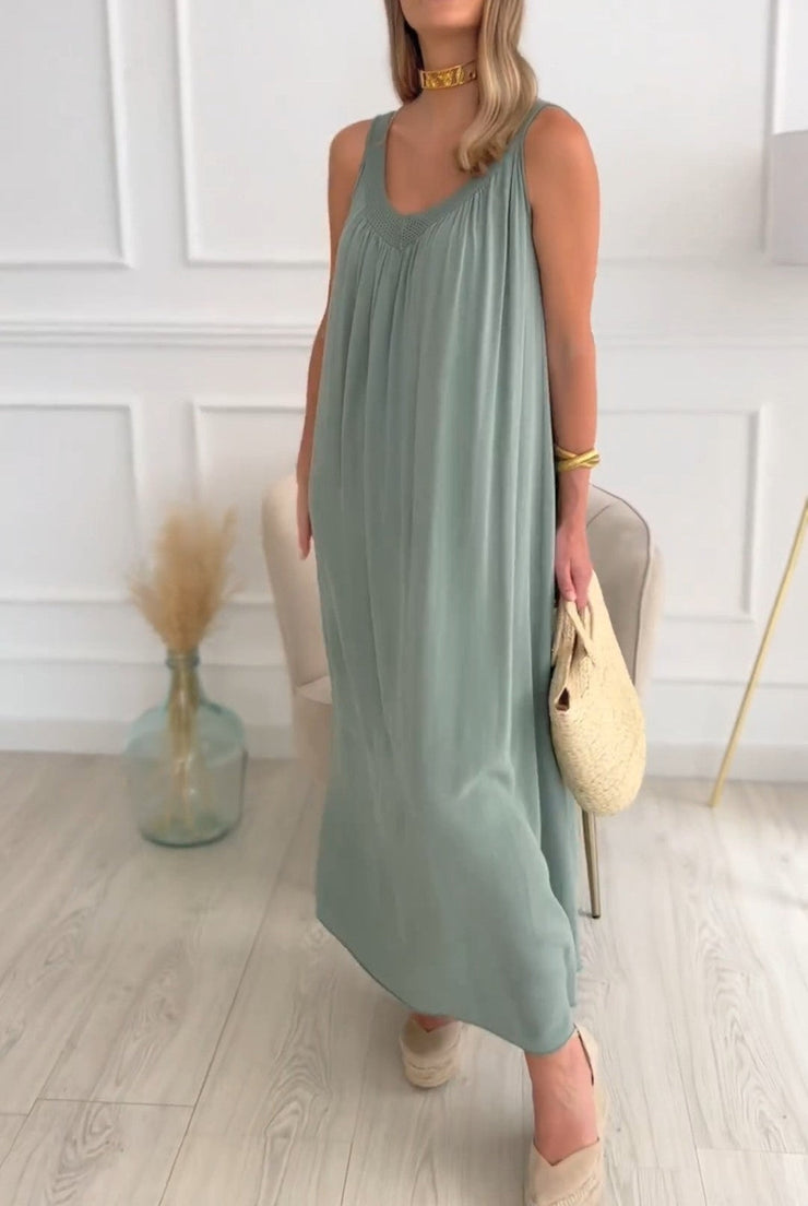 BlütenBliss® - Green plain maxi dress in baggy shape