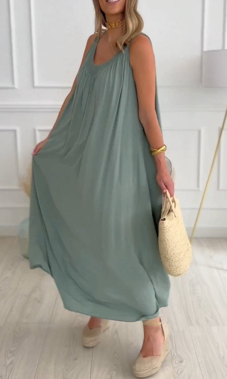 BlütenBliss® - Green plain maxi dress in baggy shape