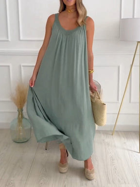 BlütenBliss® - Green plain maxi dress in baggy shape