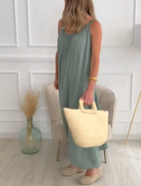 BlütenBliss® - Green plain maxi dress in baggy shape