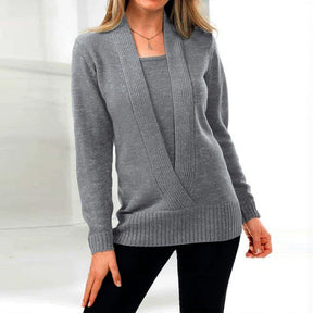 WinterTrend® - Grey long-sleeved V-neck sweater Twofer