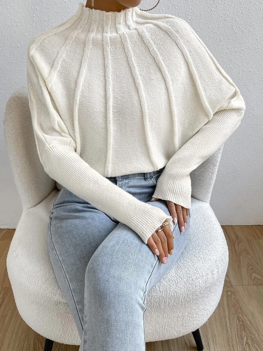 FallStil® - Cream white reverse seam dolman sleeve sweater