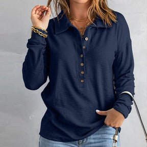 FallStil® - Navy Long Sleeve Henley Top with Button Front