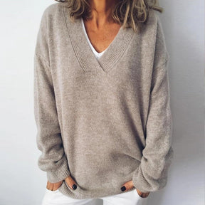 WinterTrend® - Brown plain V-neck sweater