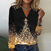 Monci® - Golden Ribbon Christmas Tree Long Sleeve Top