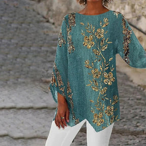 FallStil® - Golden Glam Blue Floral Print Tunic Top