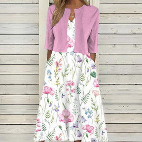 BlütenBliss® - Twofer white midi dress with floral pattern in pink