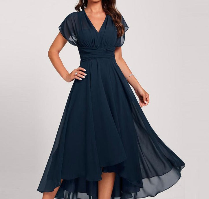 PureWear® - Blue midi dress with short sleeves and laced waist