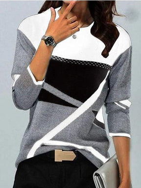 Even&amp;Vil® - Broken Glass White and grey color block long sleeve top