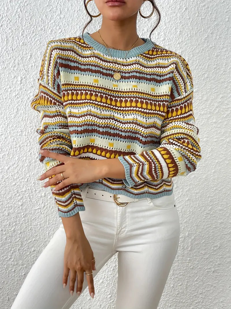 Reunification® - Sweater with eyelet knit and ethnic print