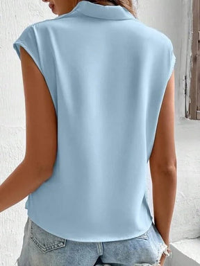 EcoExotica® - Blue plain sleeveless top with V-neck