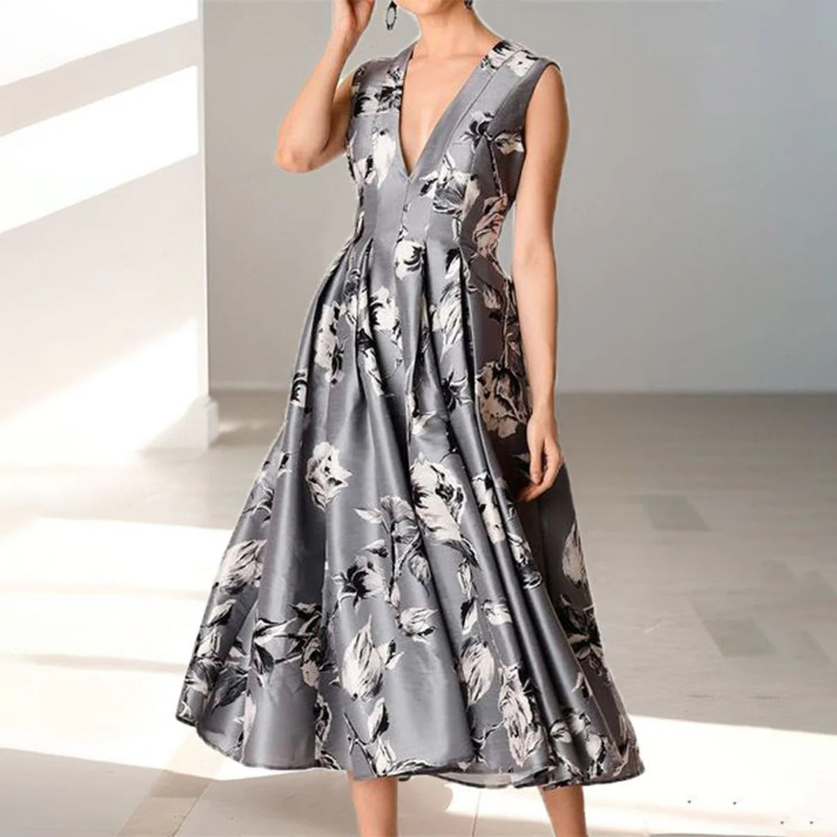 Grey Leaf Midi Dress