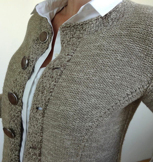 StrickSinn® - Khaki long-sleeved cardigan with button placket