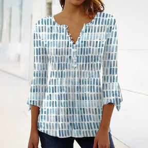 SpringStil® - Watercolor Blue &amp; White ¾ Sleeve Tunic Top