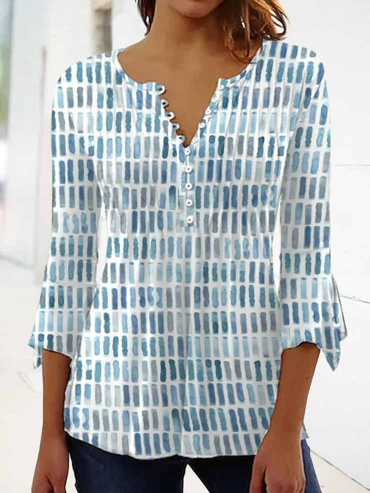 SpringStil® - Watercolor Blue &amp; White ¾ Sleeve Tunic Top