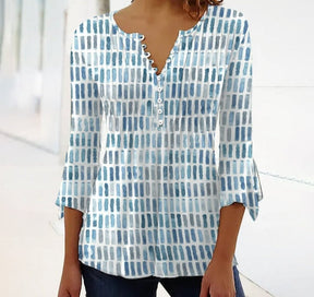 FallStil® - Watercolor Blue &amp; White ¾ Sleeve Tunic Top