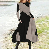 PureWear® - Grey Black Geometric Color Block Dress