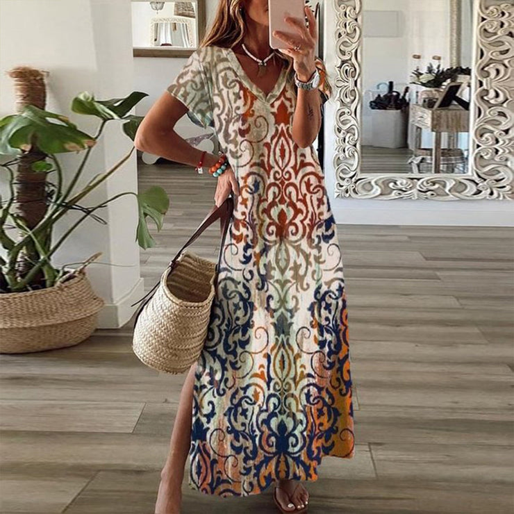 SpringStil® - Luxe Ethnic Ombre Print Cream Maxi Dress