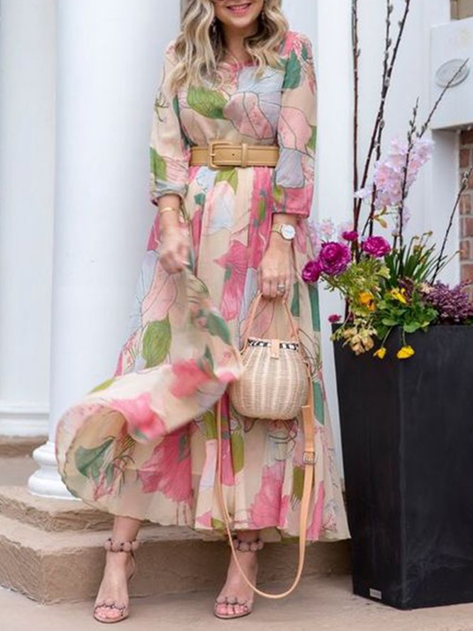 EcoExotica® - Romantic maxi dress with long sleeves and print