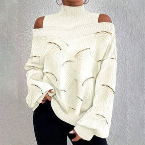 HerbstTrend® - White sweater with cold shoulders