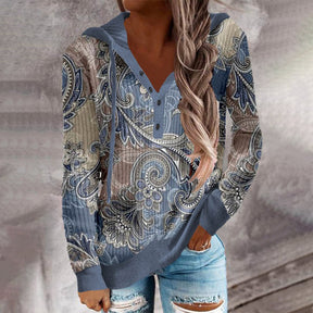 FallStil® - White Paisley Ombre Henley Top with Hood